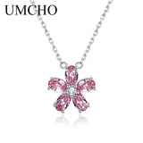 Pink Clear Crystal Sterling Silver Necklace for Women