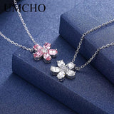 Pink Clear Crystal Sterling Silver Necklace for Women