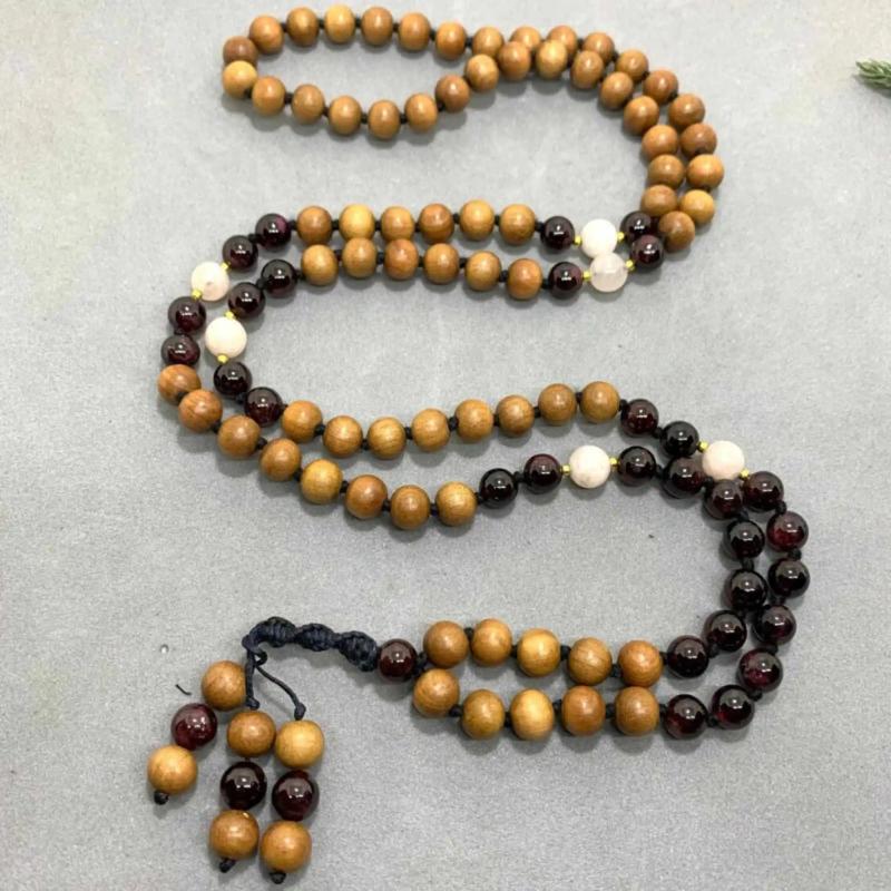 8mm Natural Morganite Garnet Beads Necklace
