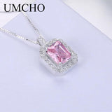 925 Silver CZ Chain Necklace Pendent Clear Red Pink Purple for Women