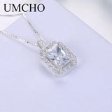 925 Silver CZ Chain Necklace Pendent Clear Red Pink Purple for Women