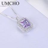 925 Silver CZ Chain Necklace Pendent Clear Red Pink Purple for Women
