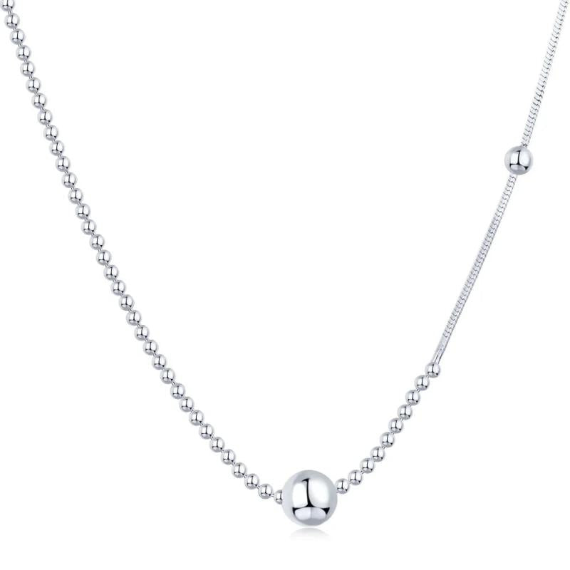 925 Sterling Silver Women Bead Necklace Irregular Splicing