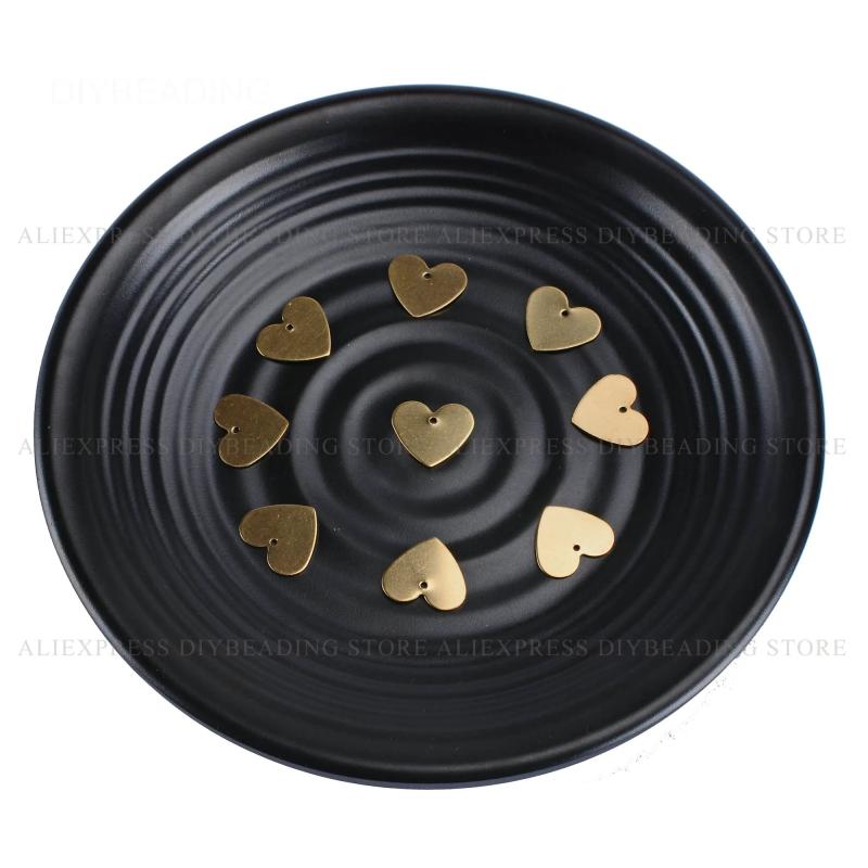 Brass Heart Charms for Jewelry Making Flat Blank Engraving