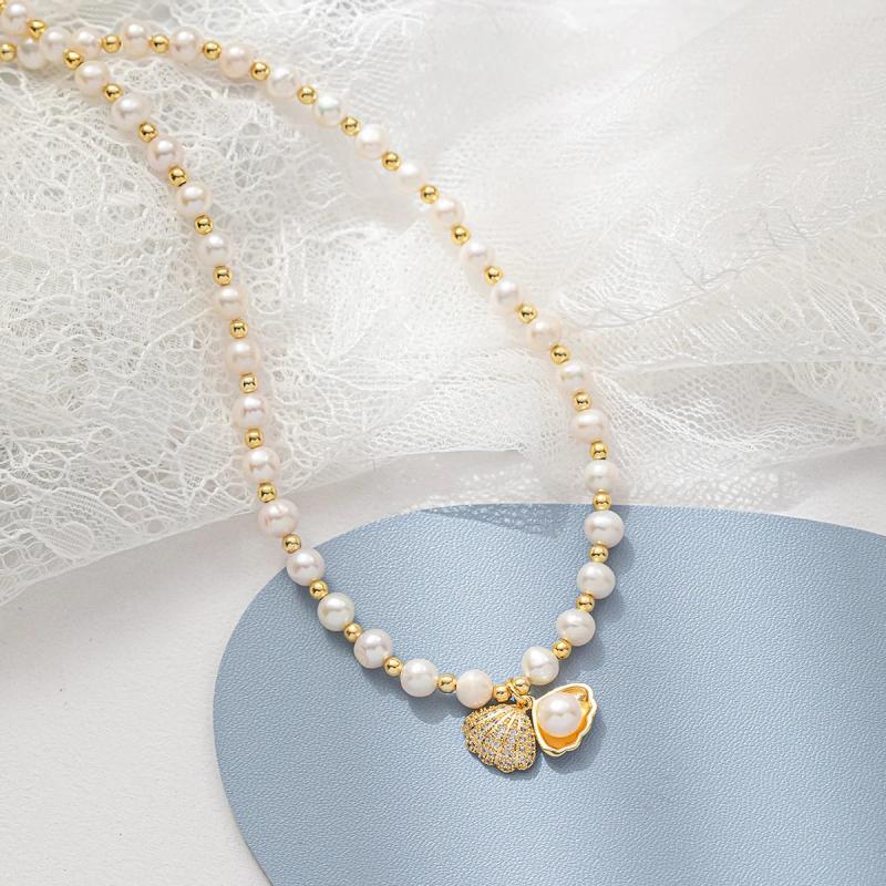 925 Silver Freshwater Pearl Necklace Shell Pendant Choker