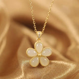 925 Silver Hetian Jade Necklace Gilt Chalcedony Flower Pendant Birthday Gift