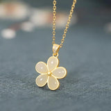 925 Silver Hetian Jade Necklace Gilt Chalcedony Flower Pendant Birthday Gift