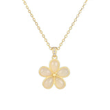 925 Silver Hetian Jade Necklace Gilt Chalcedony Flower Pendant Birthday Gift