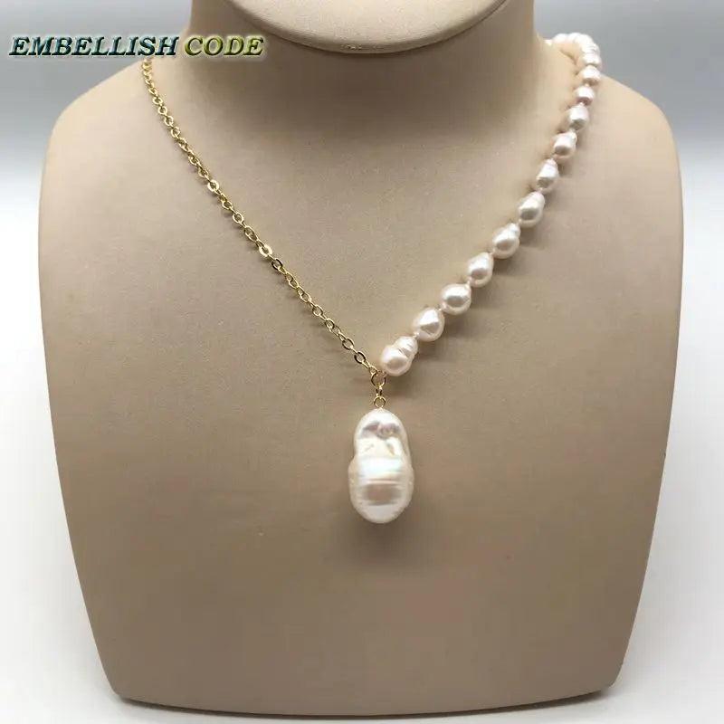 Baroque Pearl Choker Necklace with Flameball Pendant