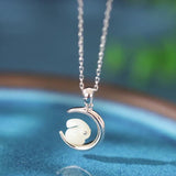 Hetian Jade Necklace S925 Silver Moon Smart Rabbit Pendant