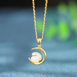 Hetian Jade Necklace S925 Silver Moon Smart Rabbit Pendant