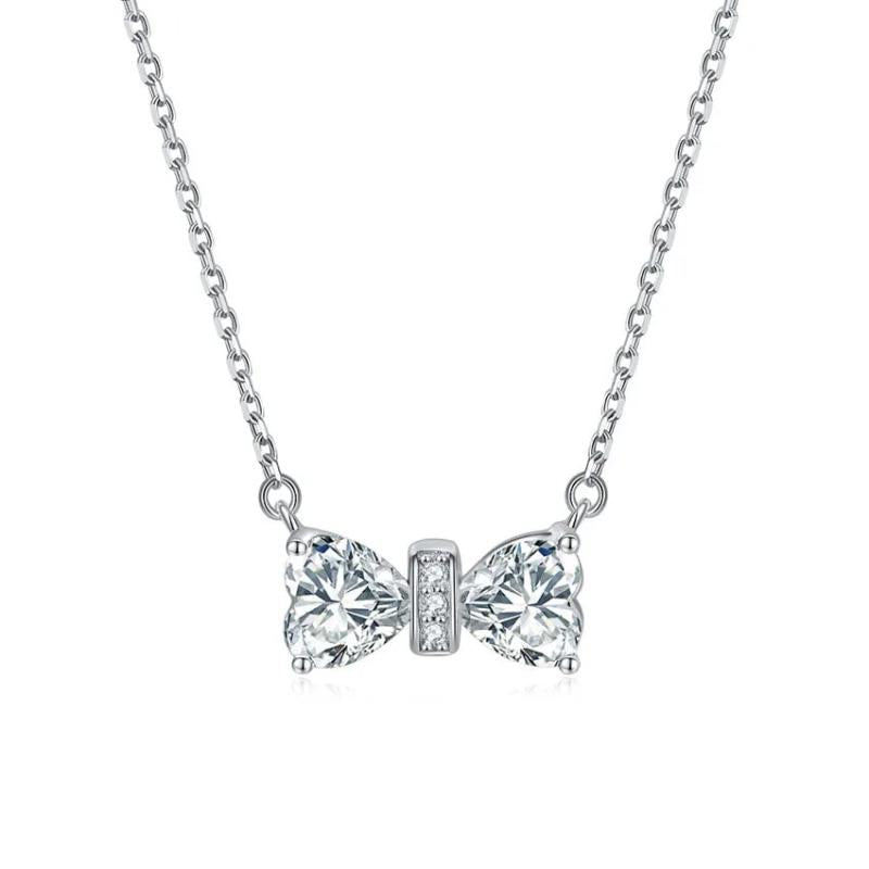 S925 Sterling Silver Bow Pendant Necklace for Women