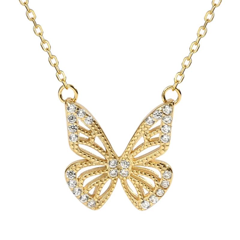 S925 Silver Butterfly Necklace Zircon Pendant Jewelry Girls