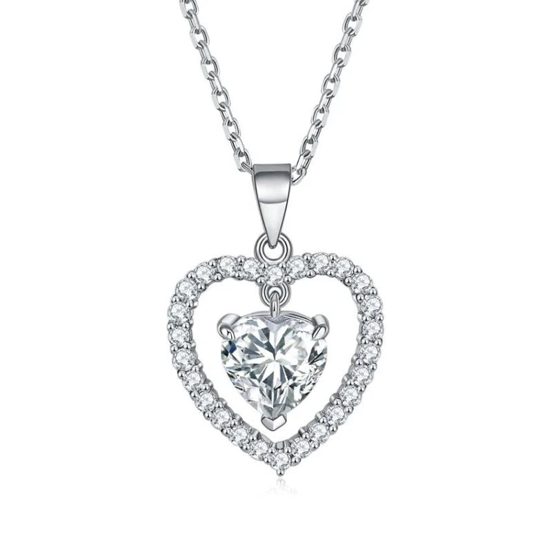 Heart Pendant Necklace, 925 Silver for Women