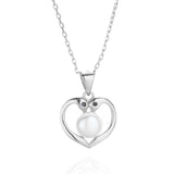 925 Sterling Silver Shell Pearl Heart Pendant Necklace