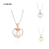 925 Sterling Silver Shell Pearl Heart Pendant Necklace