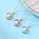 925 Sterling Silver Shell Pearl Heart Pendant Necklace