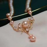 Natural Freshwater Pearl Necklace with Deer Head Pendant for Women