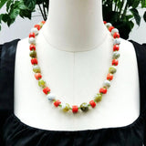 Real Stone Green Orange Necklace Agate Crystal Coral Necklace Women Jewelry Gift