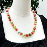 Real Stone Green Orange Necklace Agate Crystal Coral Necklace Women Jewelry Gift