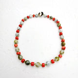 Real Stone Green Orange Necklace Agate Crystal Coral Necklace Women Jewelry Gift