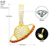 925 Silver Planet Pendant Necklace With Red Cubic Zircon