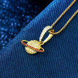 925 Silver Planet Pendant Necklace With Red Cubic Zircon