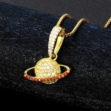 925 Silver Planet Pendant Necklace With Red Cubic Zircon