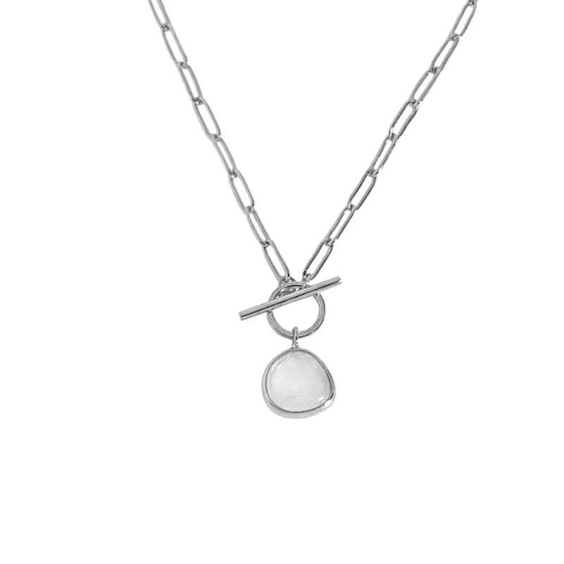 925 Silver Milk Ctystal Zircon Pave Pendant Long Chain CZ Women Wedding Jewelry