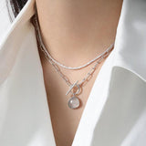 925 Silver Milk Ctystal Zircon Pave Pendant Long Chain CZ Women Wedding Jewelry