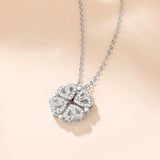 Four Leaf Clover Pendant Silver Necklace CZ Diamond Women Present