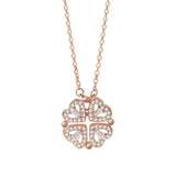 Four Leaf Clover Pendant Silver Necklace CZ Diamond Women Present