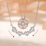 Four Leaf Clover Pendant Silver Necklace CZ Diamond Women Present