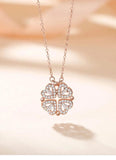 Four Leaf Clover Pendant Silver Necklace CZ Diamond Women Present