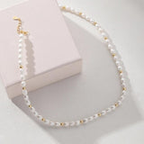 Freshwater Pearl&Gold Bead Necklace 925 Silver 18K Plated Chain For Women