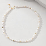 Freshwater Pearl&Gold Bead Necklace 925 Silver 18K Plated Chain For Women