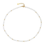 Freshwater Pearl&Gold Bead Necklace 925 Silver 18K Plated Chain For Women