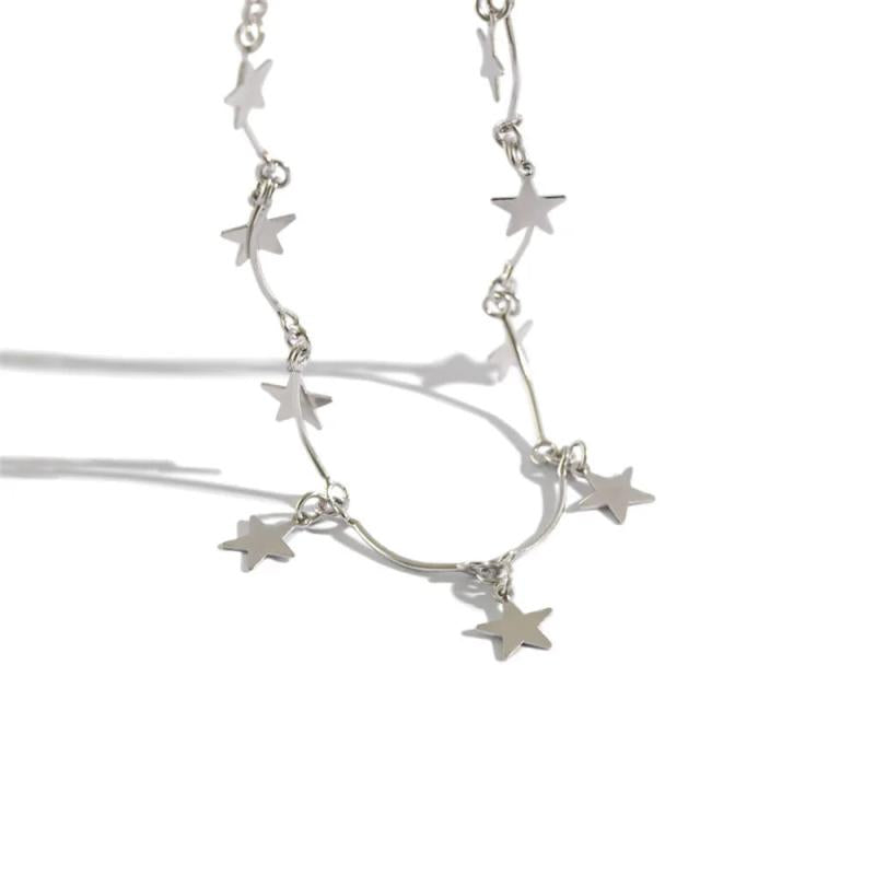 925 Silver Star Charm Pendant Choker Necklace for Women