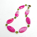 Real Stone Hot Pink Green Necklace Agate Crystal Choker Big Jewelry