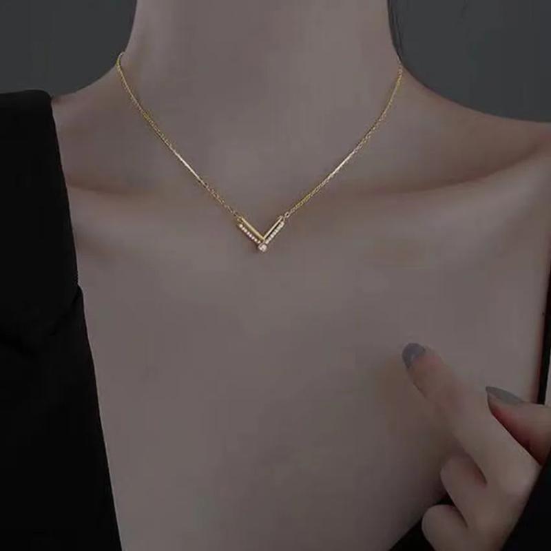 925 Silver V-Shaped Pendant Necklace for Women