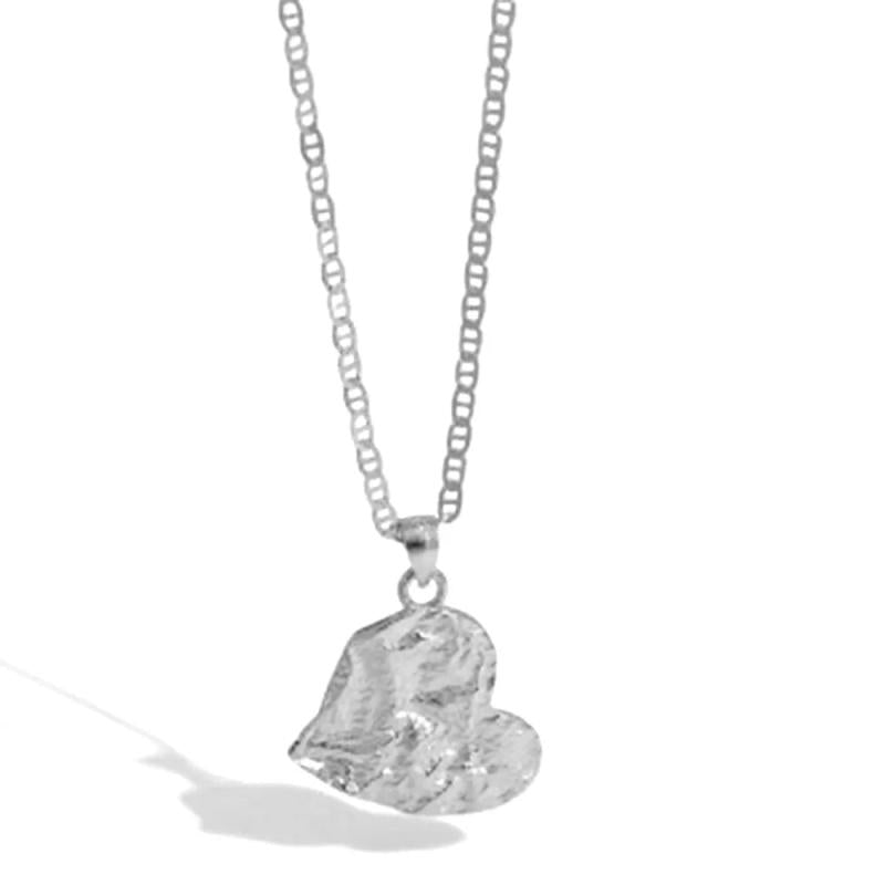 925 Silver Heart Pendant Long Chain Rock Punk Women Jewelry