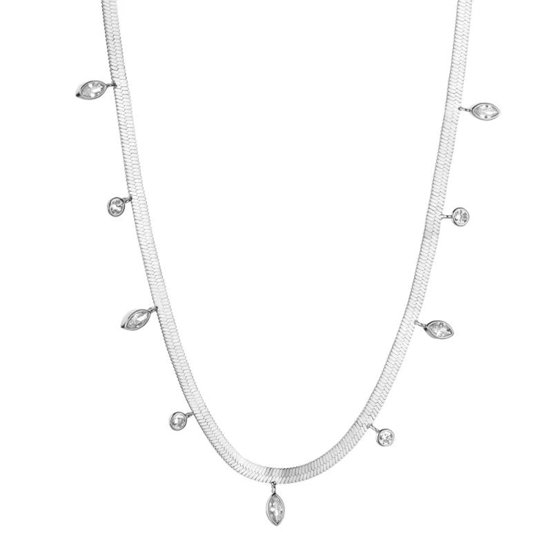 925 Sterling Silver Zircon Charm Beads Choker Necklace