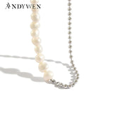 925 Silver Pearl Beads Chain Long Necklace Choker Rock Punk Party Jewelry