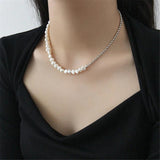 925 Silver Pearl Beads Chain Long Necklace Choker Rock Punk Party Jewelry