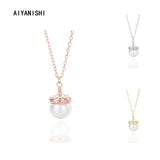 925 Silver Shell Pearl Drop Pendant Necklace Romantic Choker