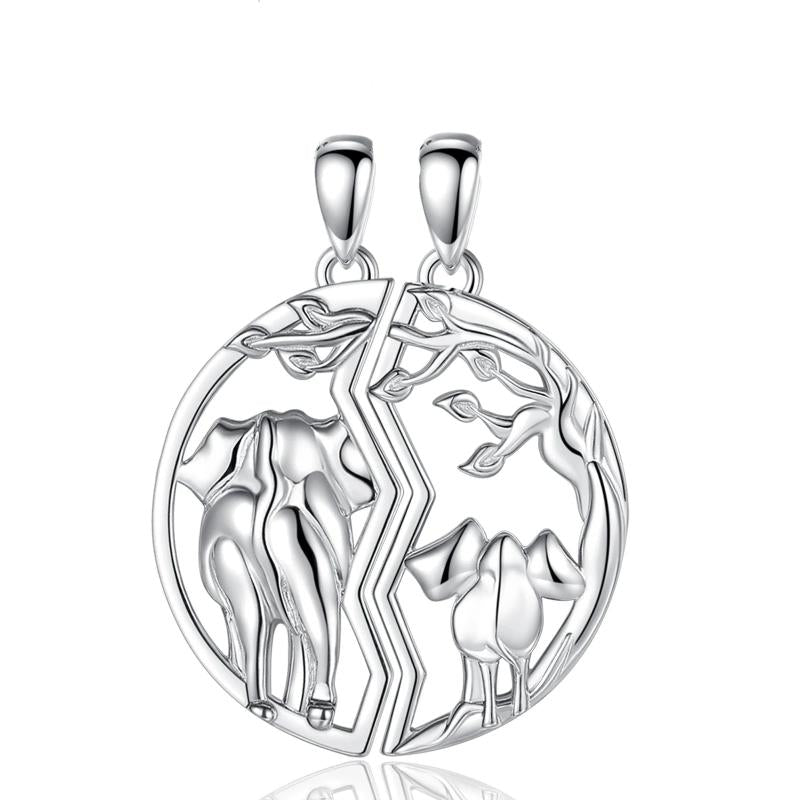 925 Silver Elephant Friendship Pendant Necklace Set for 2 Sisters