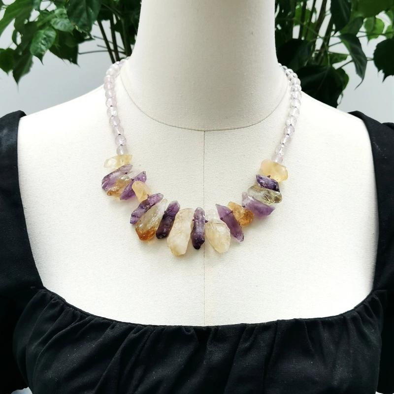 Purple Yellow Necklace Citrine Amethyst Choker Women Necklace