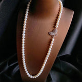 High-end Pearl Necklace Sweater Chain with Butterfly Decoration