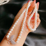 High-end Pearl Necklace Sweater Chain with Butterfly Decoration
