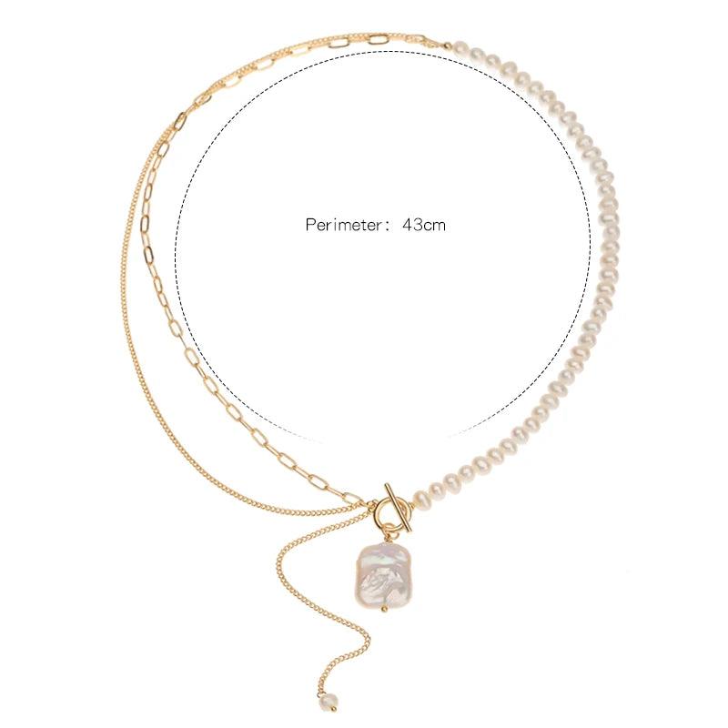 Square Baroque Pearl Necklace Natural Freshwater Pendant Chain